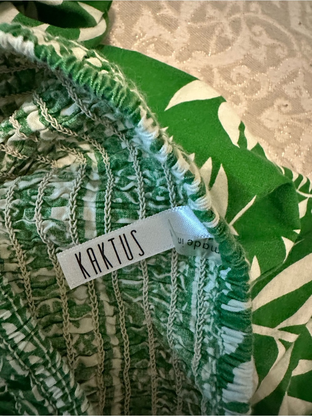 Kaktus Green and White Floral-Print Smocked Maxi Dress with Tie Waist - Picture 4 of 7
